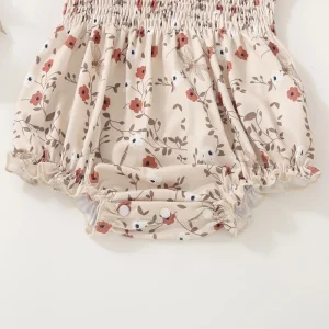 Infant Summer Jumpsuit with Sleeveless Tie Straps Floral Print and Smocked Detailing - Adorable Newborn Romper for Playtime