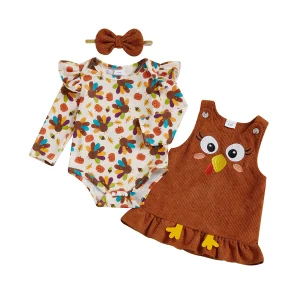 Thanksgiving Baby Girl Outfit Turkey Print Romper Dres